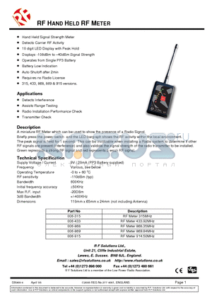 006-868 datasheet - RF HAND HELD RF METER