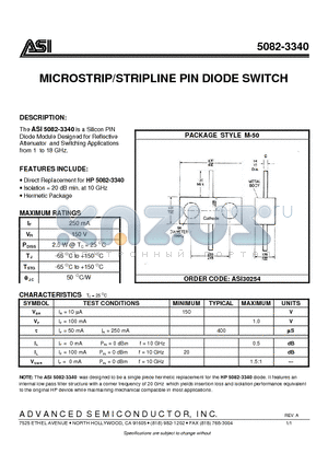 5082-3340 datasheet - MICROSTRIP/STRIPLINE PIN DIODE SWITCH