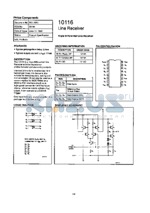 10116F datasheet - Triple Differential Line Receiver
