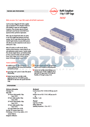 74737-0009 datasheet - RoHS Compliant 1-by-1 SFP Cage