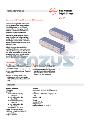 74737-0010 datasheet - RoHS Compliant 1-by-1 SFP Cage