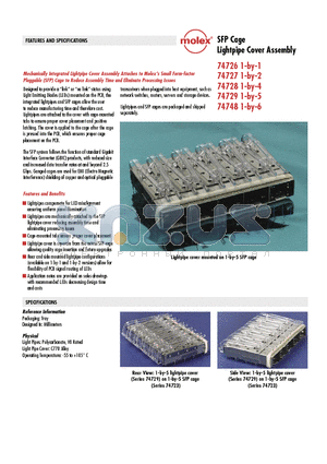 74726-0001 datasheet - SFP Cage Lightpipe Cover Assembly