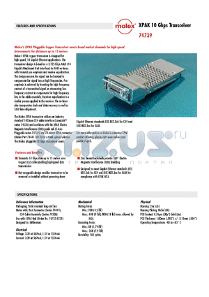 74739-0001 datasheet - XPAK 10 Gbps Transceiver