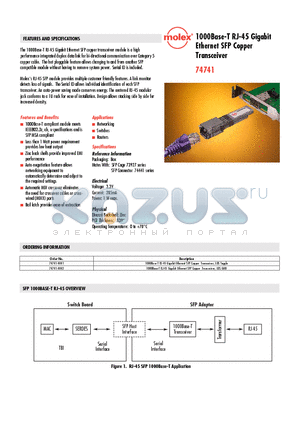 74741_04 datasheet - 1000Base-T RJ-45 Gigabit Ethernet SFP Copper Transceiver