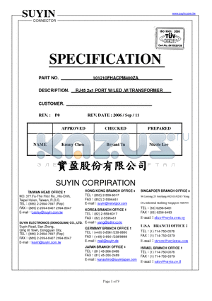 101210FHACPM400ZA datasheet - RJ45 21 PORT W/LED ,W/TRANSFORMER