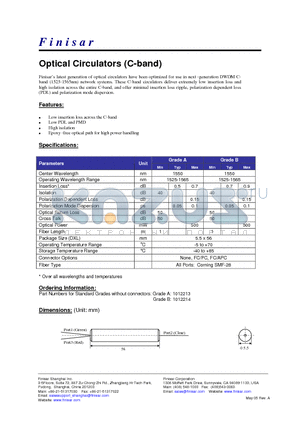 1012214 datasheet - Optical Circulators (C-band)