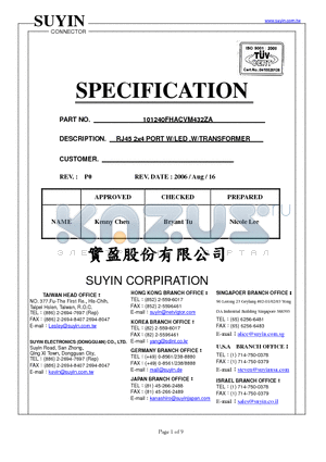 101240FHACVM432ZA datasheet - RJ45 24 PORT W/LED ,W/TRANSFORMER