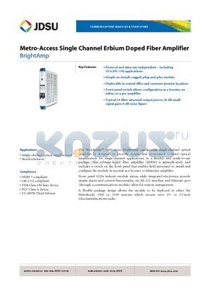 10129127 datasheet - Metro-Access Single Channel Erbium Doped Fiber Amplifier