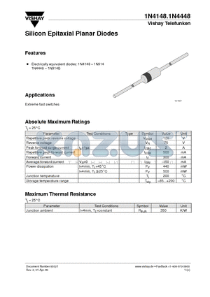 1N4148 datasheet - Silicon Epitaxial Planar Diodes