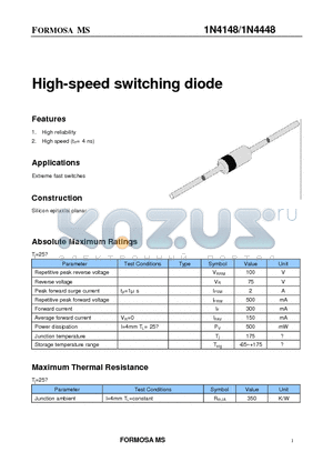 1N4148 datasheet - High-speed switching diode