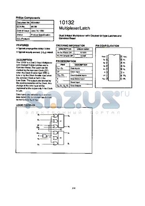 10132 datasheet - Dual 2-Input Multiplexer with D-Type Latches and Common Reset