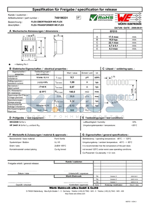 749196331 datasheet - FLEX-TRANSFORMER WE-FLEX