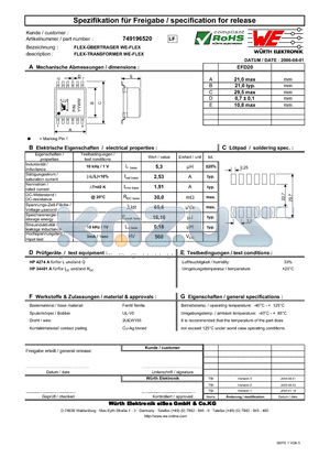 749196520 datasheet - FLEX-TRANSFORMER WE-FLEX