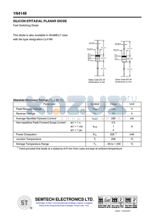 1N4148 datasheet - SILICON EPITAXIAL PLANAR DIODE