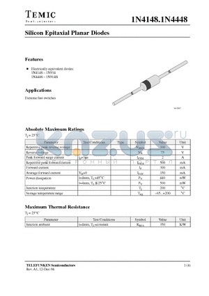 1N4148.1N4448 datasheet - Silicon Epitaxial Planar Diodes