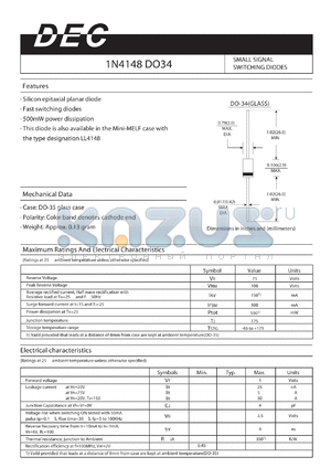 1N4148DO34 datasheet - SMALL SIGANAL SWITCHING DIODES
