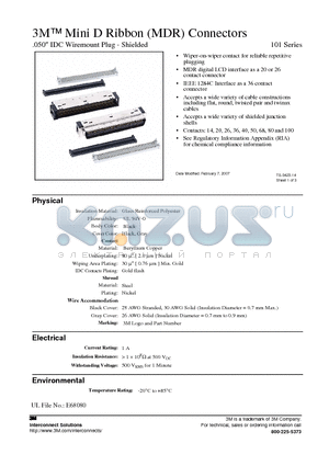 10126-6010EC datasheet - 3M Mini D Ribbon (MDR) Connectors