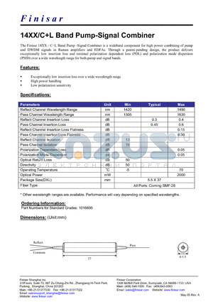 1016695 datasheet - 14XX/CL Band Pump-Signal Combiner