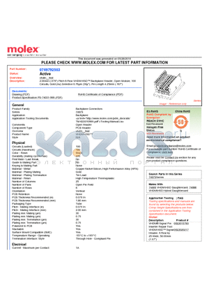 74979-2503 datasheet - 2.00mm (.079) Pitch 6-Row VHDM-HSD Backplane Header, Open Module, 100 Circuits, Gold (Au) Selective 0.76lm (30l), Pin Length 4.25mm (.167)