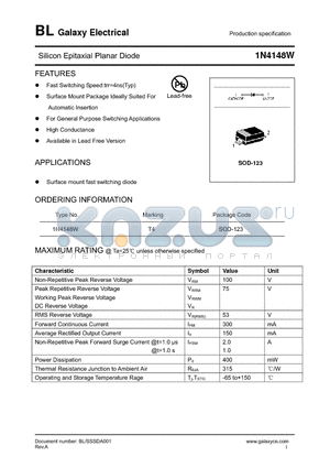 1N4148W datasheet - Silicon Epitaxial Planar Diode