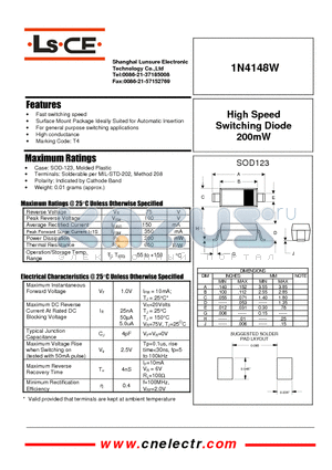 1N4148W datasheet - High Speed Switching Diode 200mW