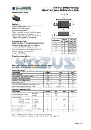 1N4148W datasheet - 400mW High Speed SMD Switching Diode