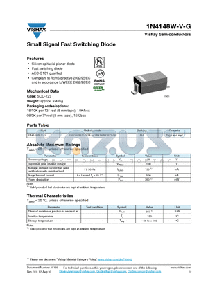 1N4148W-V-G datasheet - Small Signal Fast Switching Diode