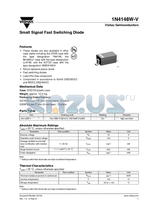 1N4148W-V-GS18 datasheet - Small Signal Fast Switching Diode