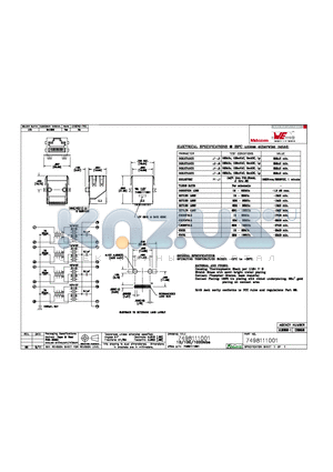 7498111001 datasheet - LAN Transformer