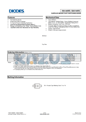 1N4148WSQ-7-F datasheet - SURFACE MOUNT FAST SWITCHING DIODE