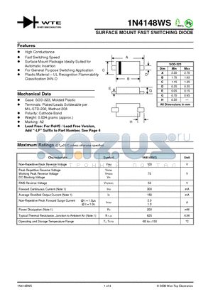 1N4148WS-T1 datasheet - SURFACE MOUNT FAST SWITCHING DIODE