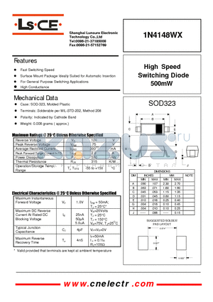 1N4148WX datasheet - High Speed Switching Diode 500mW