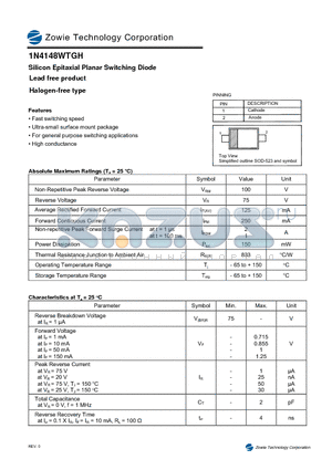 1N4148WTGH datasheet - Silicon Epitaxial Planar Switching Diode