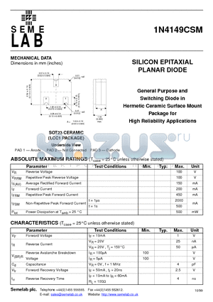 1N4149CSM datasheet - SILICON EPITAXIAL PLANAR DIODE