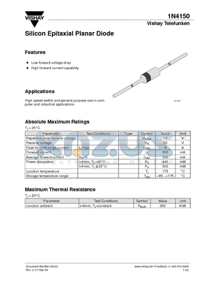 1N4150 datasheet - Silicon Epitaxial Planar Diode