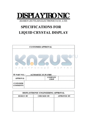 AGM16032C-FLW-FBH datasheet - SPECIFICATIONS FOR LIQUID CRYSTAL DISPLAY