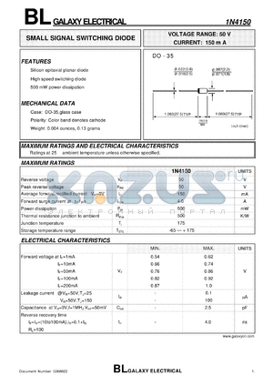 1N4150 datasheet - SMALL SIGNAL SWITCHING DIODE