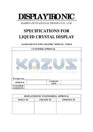 AGM1612B datasheet - SPECIFICATIONS FOR LIQUID CRYSTAL DISPLAY