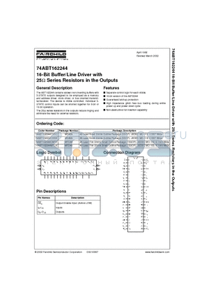 74ABT162244CMTD datasheet - 16-Bit Buffer/Line Driver with 25 OHM Series Resistors in the Outputs