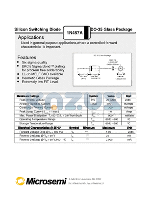 1N41501N457A datasheet - Silicon Switching Diode DO-35 Glass Package