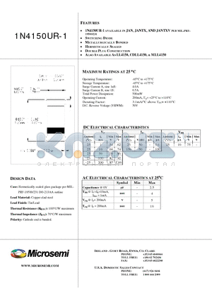 1N4150UR-1 datasheet - MINI-MELF-SMD Silicon Diode