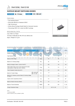 1N4150W datasheet - SURFACE MOUNT SWITCHING DIODES