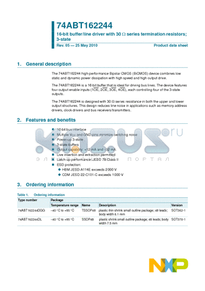 74ABT162244DL datasheet - 16-bit buffer/line driver with 30 Y series termination resistors 3-state