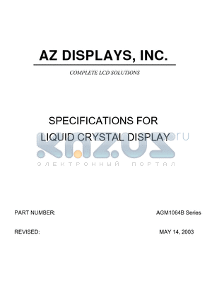 AGM1064B datasheet - SPECIFICATIONS FOR LIQUID CRYSTAL DISPLAY