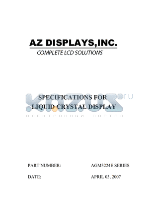 AGM3224E datasheet - SPECIFICATIONS FOR LIQUID CRYSTAL DISPLAY