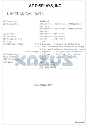 AGM1212E datasheet - LCD MODULE