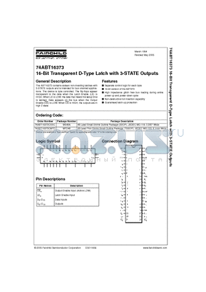 74ABT16373CSSC datasheet - 16-Bit Transparent D-Type Latch with 3-STATE Outputs