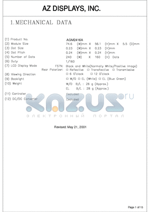AGM2416A datasheet - LCD MODULE