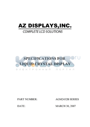 AGM2432B_07 datasheet - SPECIFICATIONS FOR LIQUID CRYSTAL DISPLAY
