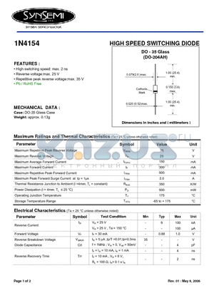 1N4154 datasheet - HIGH SPEED SWITCHING DIODE